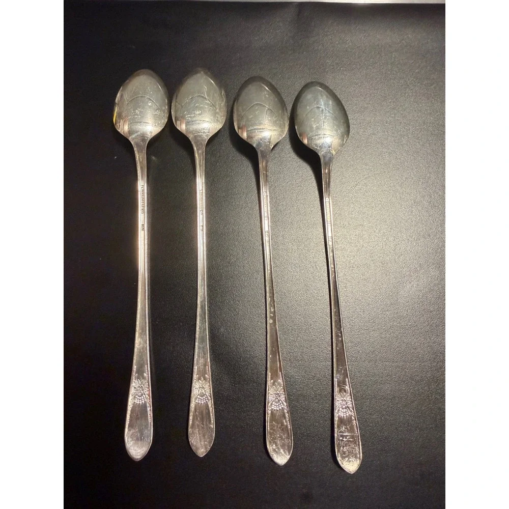 Oneida Community Beloved Silverplate Iced Tea Spoons Set of 4 Vintage 7.5‎ inch
